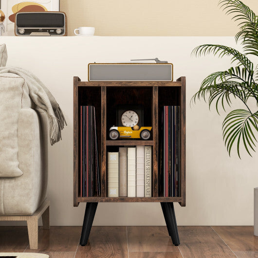 Vinyl Record Storage Turntable Stand with 4 Open Shelves-Gray