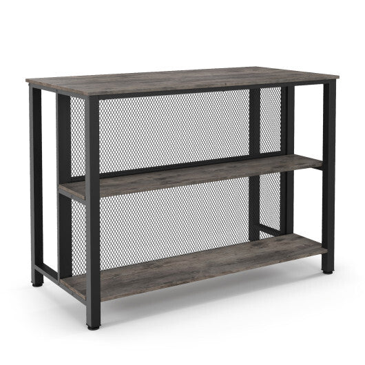 36 Inch 3-Tier Bar Table with Storage Metal Frame Adjustable Foot Pads for Dining Room-Rustic Brown