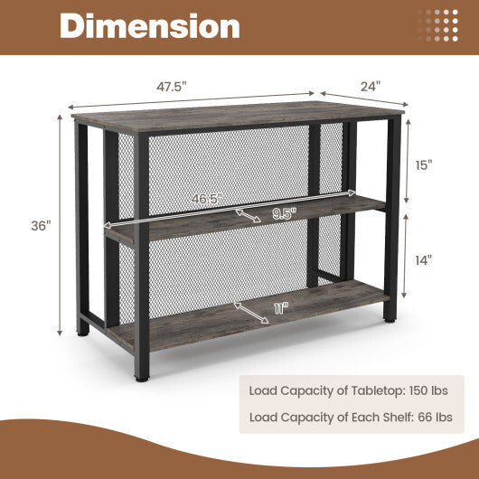 36 Inch 3-Tier Bar Table with Storage Metal Frame Adjustable Foot Pads for Dining Room-Rustic Brown