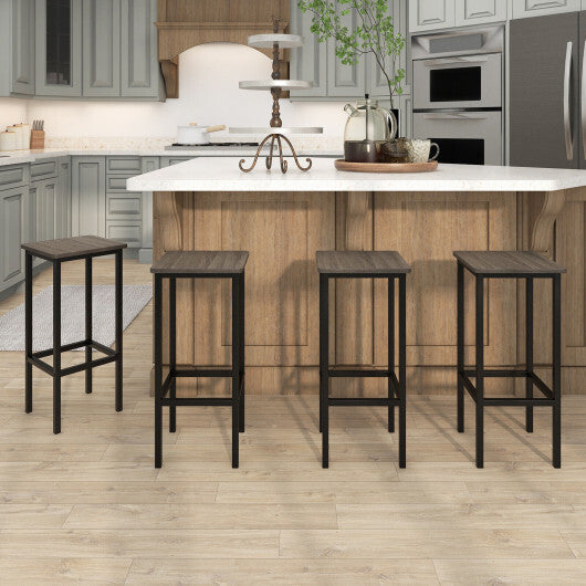 Set of 4 Bar Stool Set 26 Inch Bar Chair with Metal Legs and Footrest-Gray