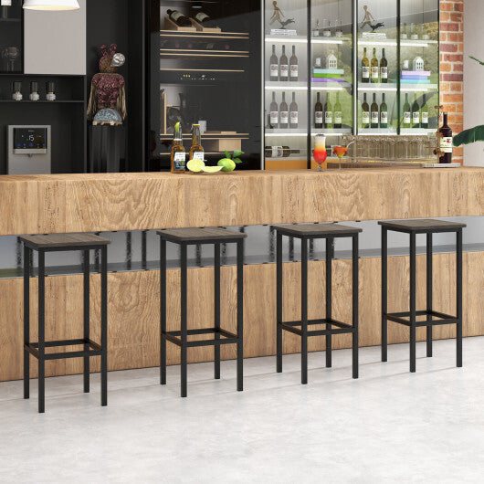 Set of 4 Bar Stool Set 26 Inch Bar Chair with Metal Legs and Footrest-Gray