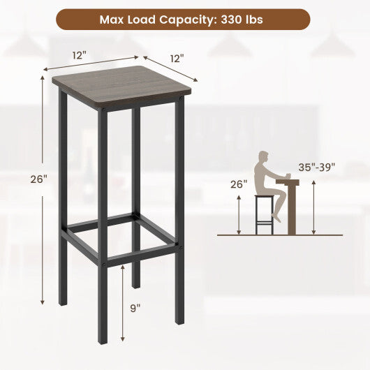 Set of 4 Bar Stool Set 26 Inch Bar Chair with Metal Legs and Footrest-Gray