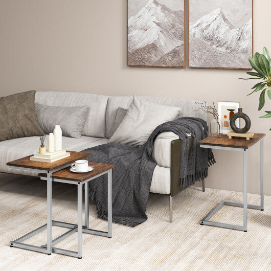 3 Pieces Multifunctional Coffee End Table Set-Oak