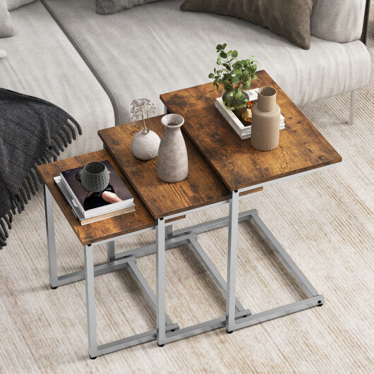 3 Pieces Multifunctional Coffee End Table Set-Oak