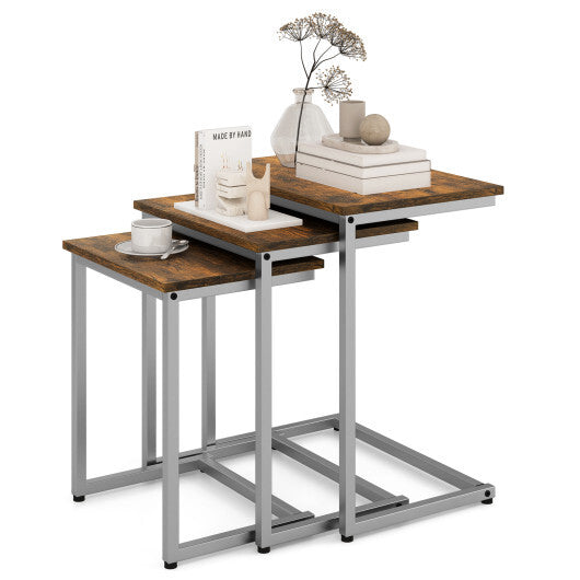 3 Pieces Multifunctional Coffee End Table Set-Oak