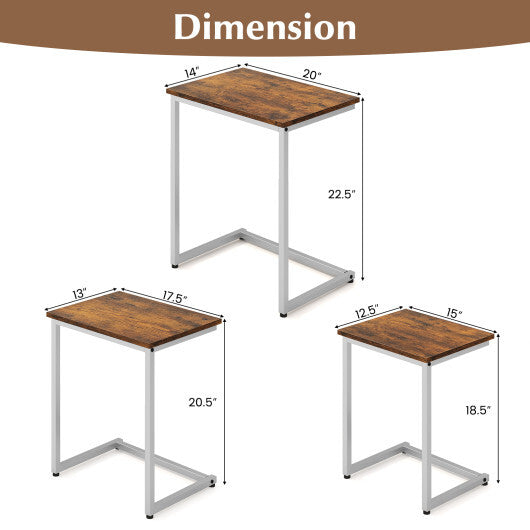 3 Pieces Multifunctional Coffee End Table Set-Oak