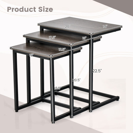 3 Pieces Multifunctional Coffee End Table Set-Oak