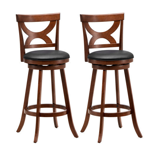 24 Inch Swivel Bar Stools Set of 2 with Soft Cushion and Elegant Hollow Backrest