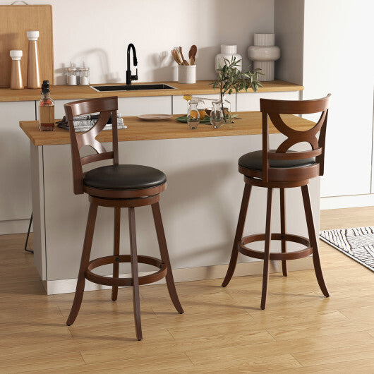24 Inch Swivel Bar Stools Set of 2 with Soft Cushion and Elegant Hollow Backrest