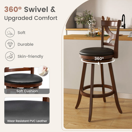 24 Inch Swivel Bar Stools Set of 2 with Soft Cushion and Elegant Hollow Backrest