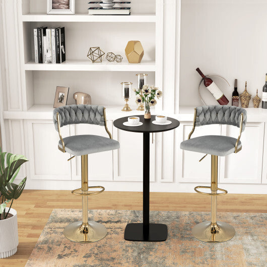 Swivel Barstool with Woven Back Set of 2 for Kitchen Island Cafe-Gray