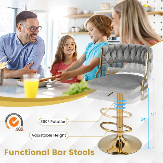Swivel Barstool with Woven Back Set of 2 for Kitchen Island Cafe-Gray