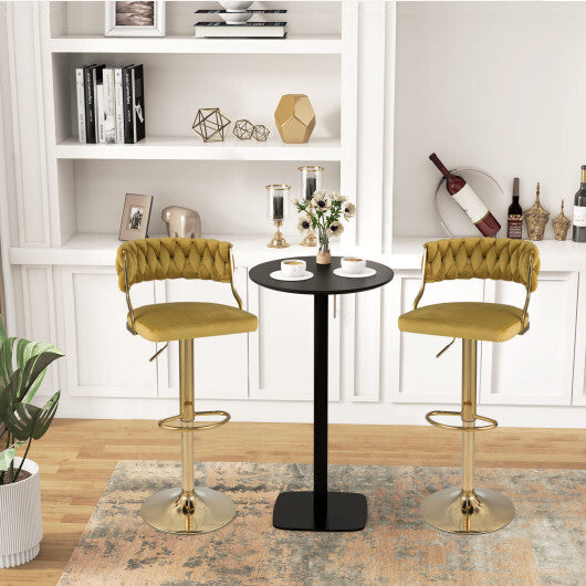 Swivel Barstool with Woven Back Set of 2 for Kitchen Island Cafe-Gray