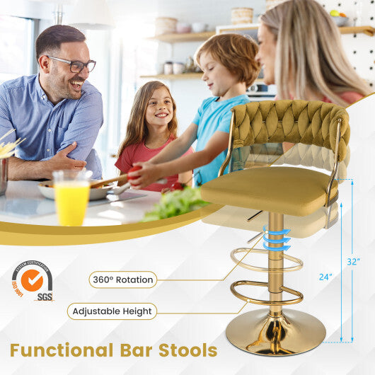 Swivel Barstool with Woven Back Set of 2 for Kitchen Island Cafe-Gray