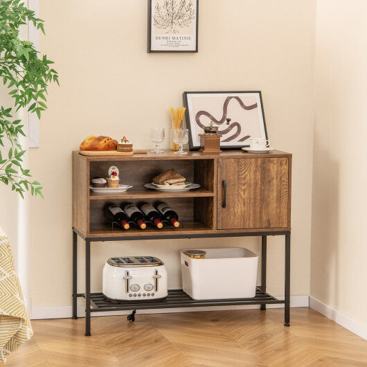 Buffet Sideboard Coffee Bar Cabinet with Power Outlets and USB Ports-Rustic Brown