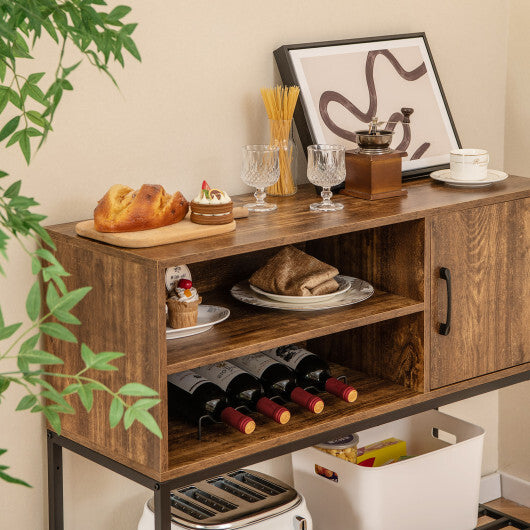 Buffet Sideboard Coffee Bar Cabinet with Power Outlets and USB Ports-Rustic Brown