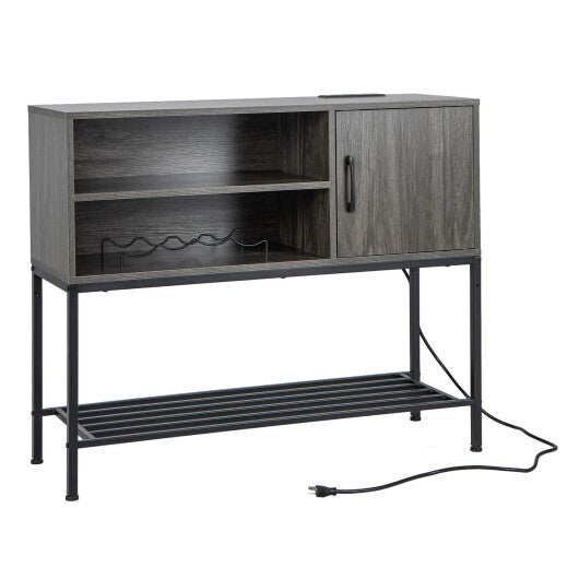 Buffet Sideboard Coffee Bar Cabinet with Power Outlets and USB Ports-Rustic Brown