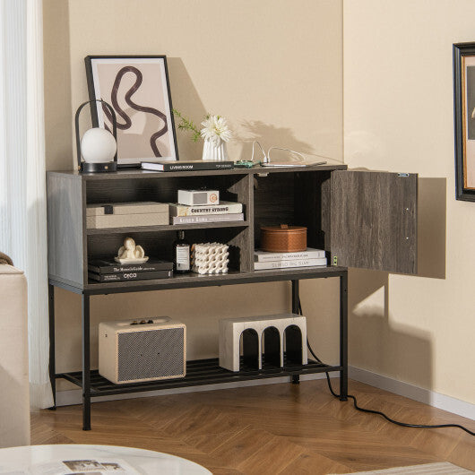 Buffet Sideboard Coffee Bar Cabinet with Power Outlets and USB Ports-Rustic Brown