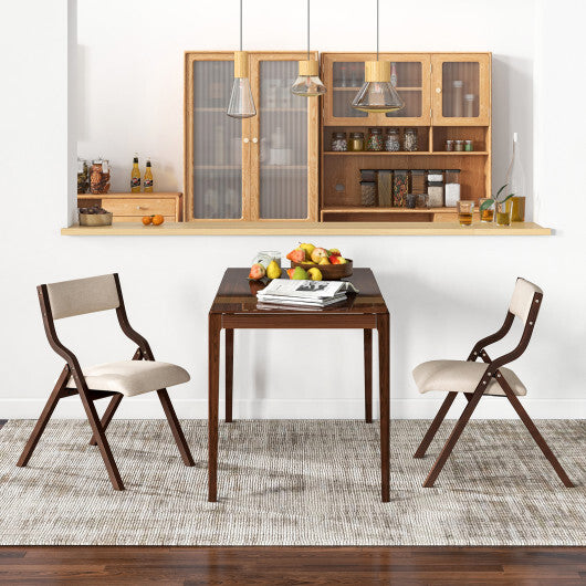 Set of 2 Wooden Folding Dining Chair with Linen Fabric Padded Seat and Backrest-Natural