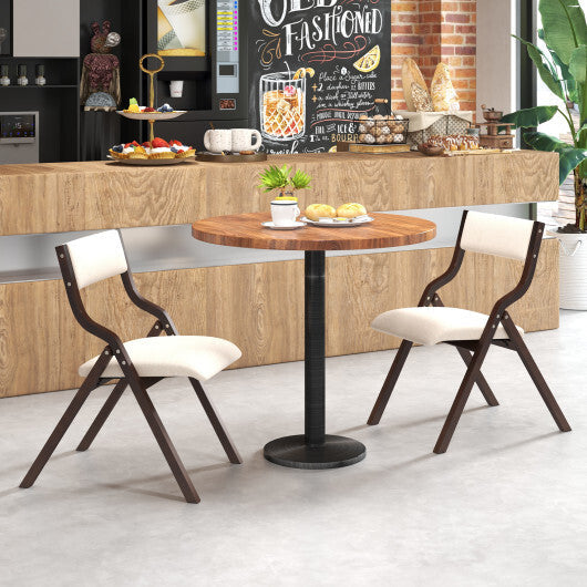 Set of 2 Wooden Folding Dining Chair with Linen Fabric Padded Seat and Backrest-Natural