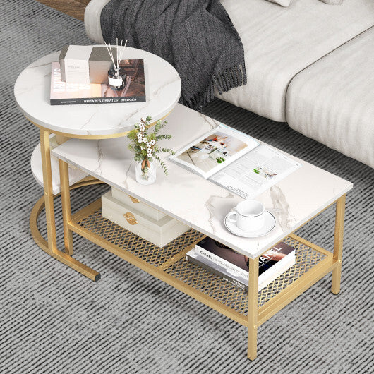 Set of 2 Nesting Coffee Table with Extra Storage Shelf for Living Room-Black