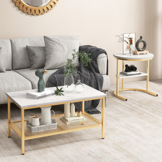 Set of 2 Nesting Coffee Table with Extra Storage Shelf for Living Room-Black