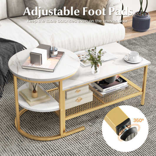 Set of 2 Nesting Coffee Table with Extra Storage Shelf for Living Room-Black