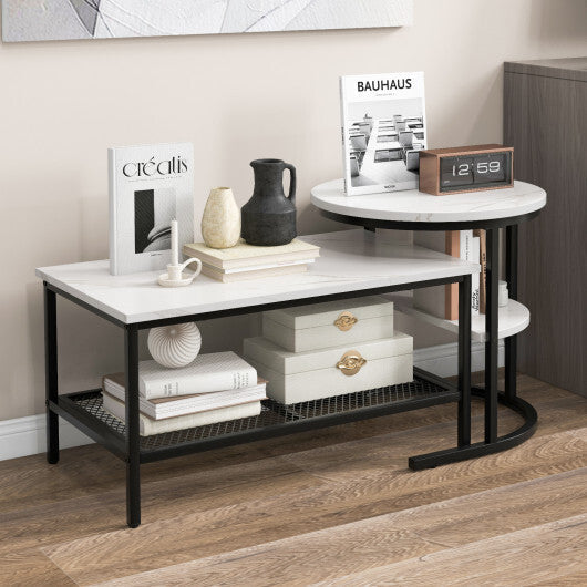 Set of 2 Nesting Coffee Table with Extra Storage Shelf for Living Room-Black