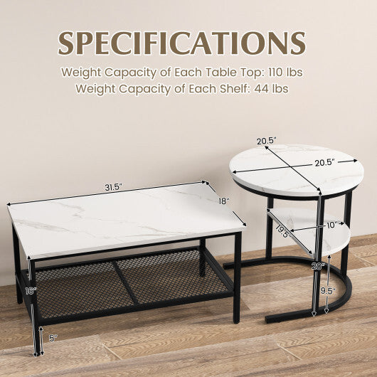 Set of 2 Nesting Coffee Table with Extra Storage Shelf for Living Room-Black