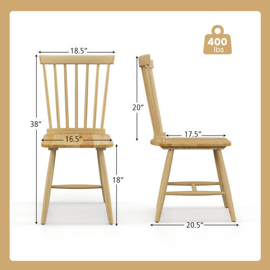 Set of 2 Windsor Dining Chairs with High Spindle Back-Black
