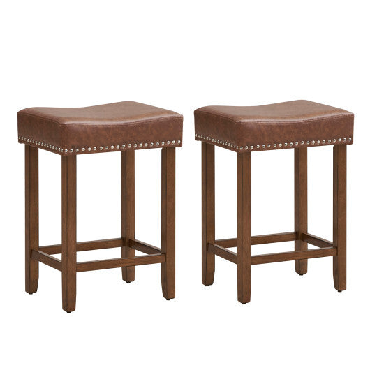 24 Inch Upholstered PU Leather Bar Stools Set of 2-Gray