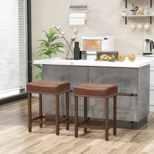 24 Inch Upholstered PU Leather Bar Stools Set of 2-Gray