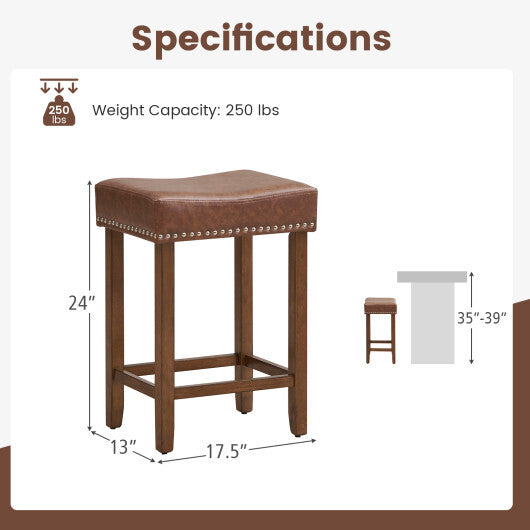 24 Inch Upholstered PU Leather Bar Stools Set of 2-Gray