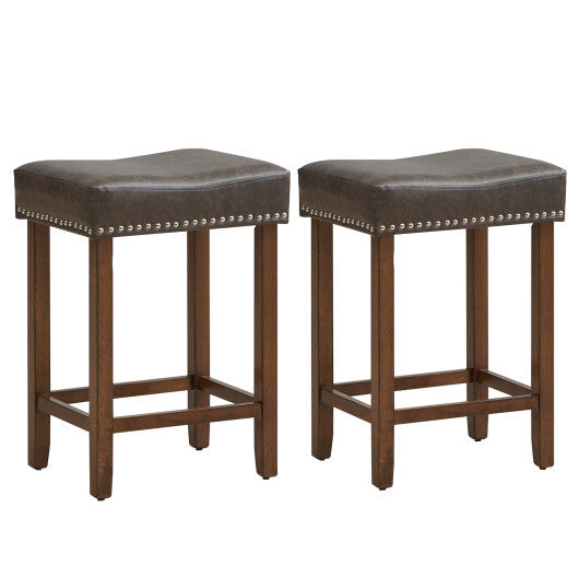 24 Inch Upholstered PU Leather Bar Stools Set of 2-Gray