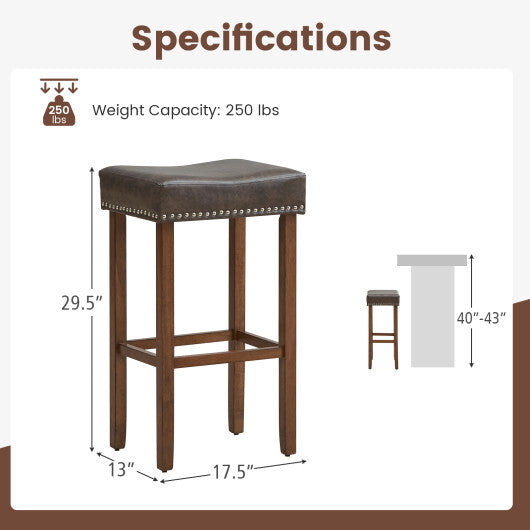 Upholstered Bar Stools Set of 2 with Footrests for Counter-Brown