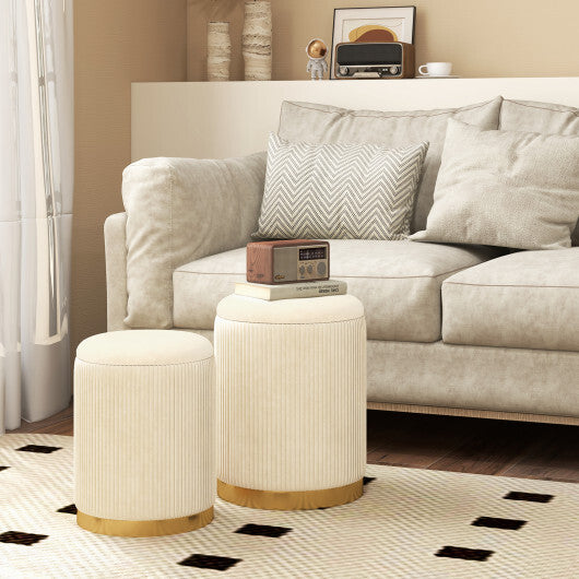 Velvet/Linen Fabric Storage Ottoman Set of 2-Gray