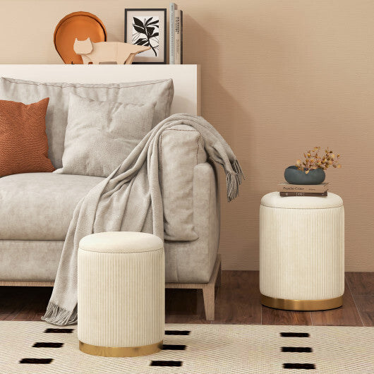 Velvet/Linen Fabric Storage Ottoman Set of 2-Gray