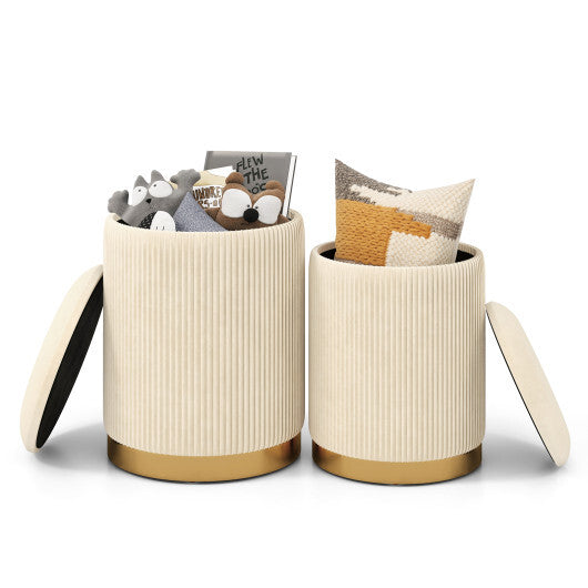 Velvet/Linen Fabric Storage Ottoman Set of 2-Gray