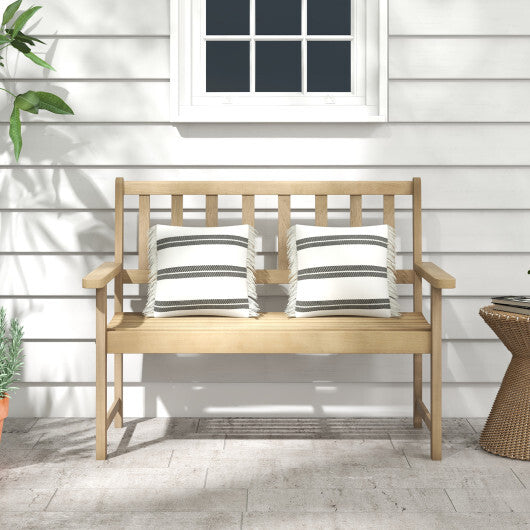 Outdoor Teak Wood Garden Bench 2-Person with Backrest and Armrests