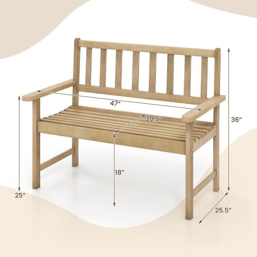 Outdoor Teak Wood Garden Bench 2-Person with Backrest and Armrests
