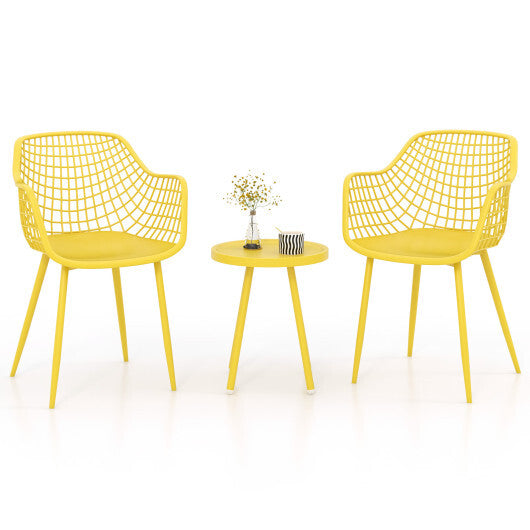 3 Piece Patio Chair Set with PP Seat and Tabletop for Porch-Black