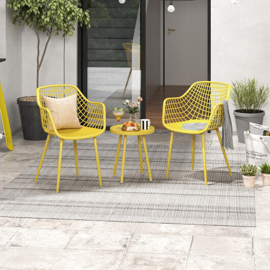 3 Piece Patio Chair Set with PP Seat and Tabletop for Porch-Black