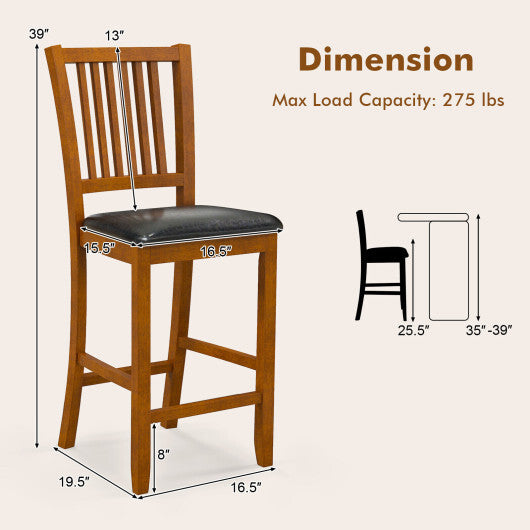 2-Piece Bar Chair Set Counter Height Bar Stool with Backrest-Walnut