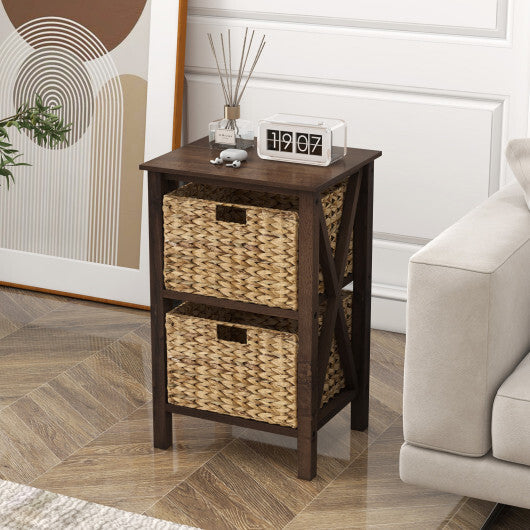 3/4-Tier Nightstand with 2/3 Seagrass Baskets Narrow X-Design-4 Tier