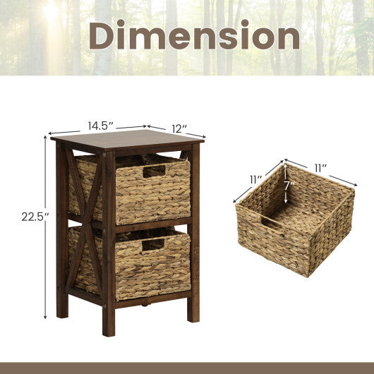 3/4-Tier Nightstand with 2/3 Seagrass Baskets Narrow X-Design-4 Tier