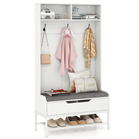 69 Inches Tall Hall Tree 4-in-1 Coat Rack with Seat Cushion and Shoe Storage-Rustic Brown