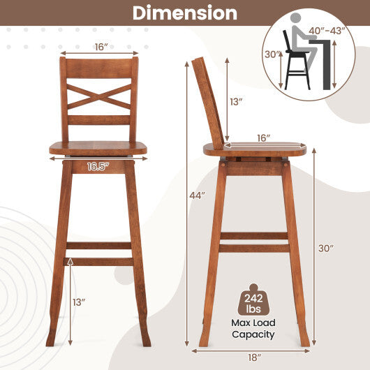 Swivel 30-Inch Bar Height Stool Set of 2 with Footrest-Cream White
