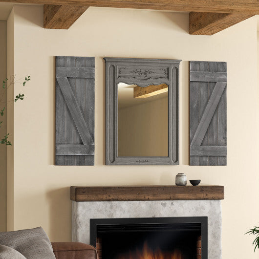 36 x 13 Inch Farmhouse Paulownia Wood Window Shutters Set of 2 for Windows-Light Brown