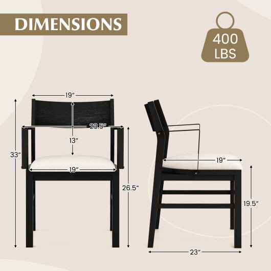 Dining Chair with Contoured Backrest and Padded Seat Set of 2-Beige