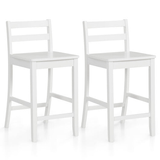 Wooden Bar Stools Set of 2 with Ergonomic Backrest and Footrest-Black